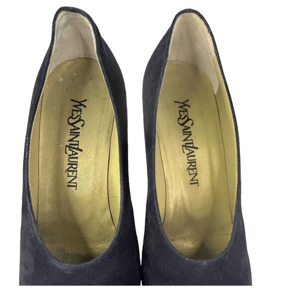 Yves Saint Laurent YSL Blue Suede Pumps Shoes Block Heel MISMATCHED 7M & 7N Vtg - Picture 9 of 15